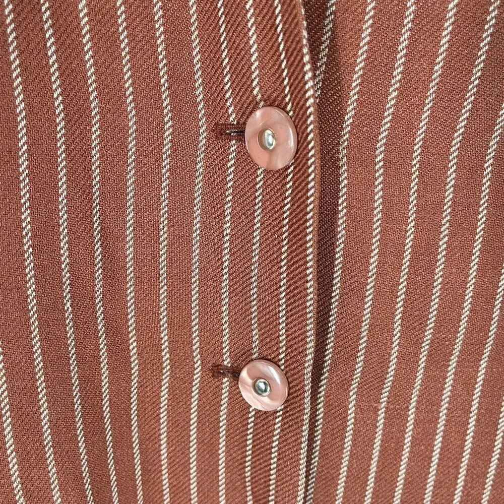 Alfred Sung Vintage Linen Blend Brown Striped Blazer Sz 8 Shoudler Pads - Picture 2 of 7